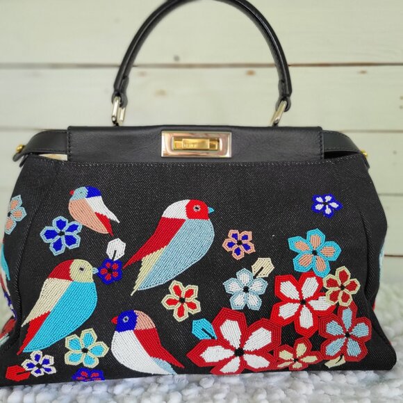 Fendi Peekaboo Medium Satchel – Denim QuTweet Beaded Limited Edition - Picture 9 of 16